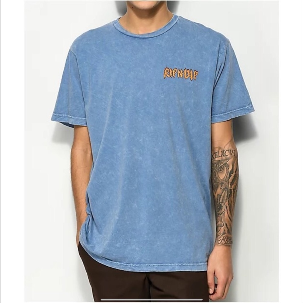 SOLD OUT! RIPNDIP Burn Blue Mineral Wash Tee-Shirt Small Graphic Funny